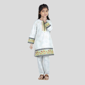 White Cord Set Printed Patch Embroidered, 100% Cotton — Rangooz
