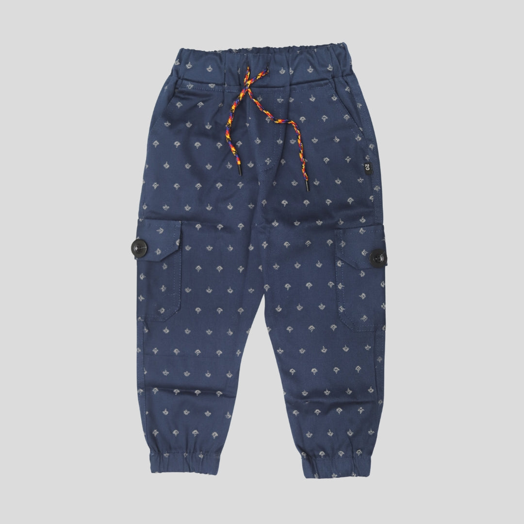 Navy Blue Print Kids 4-Pocket Cargo Pant (Ages 2-8 Years) – 100% Cotton