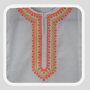 White Cord Set with orange embroidery, 100% Cotton — Rangooz