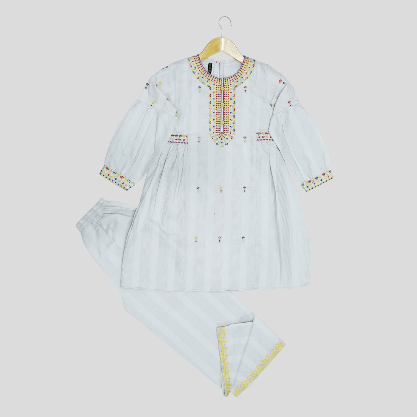 Frock Cord Set Silver Grey embroidered 100% Cotton