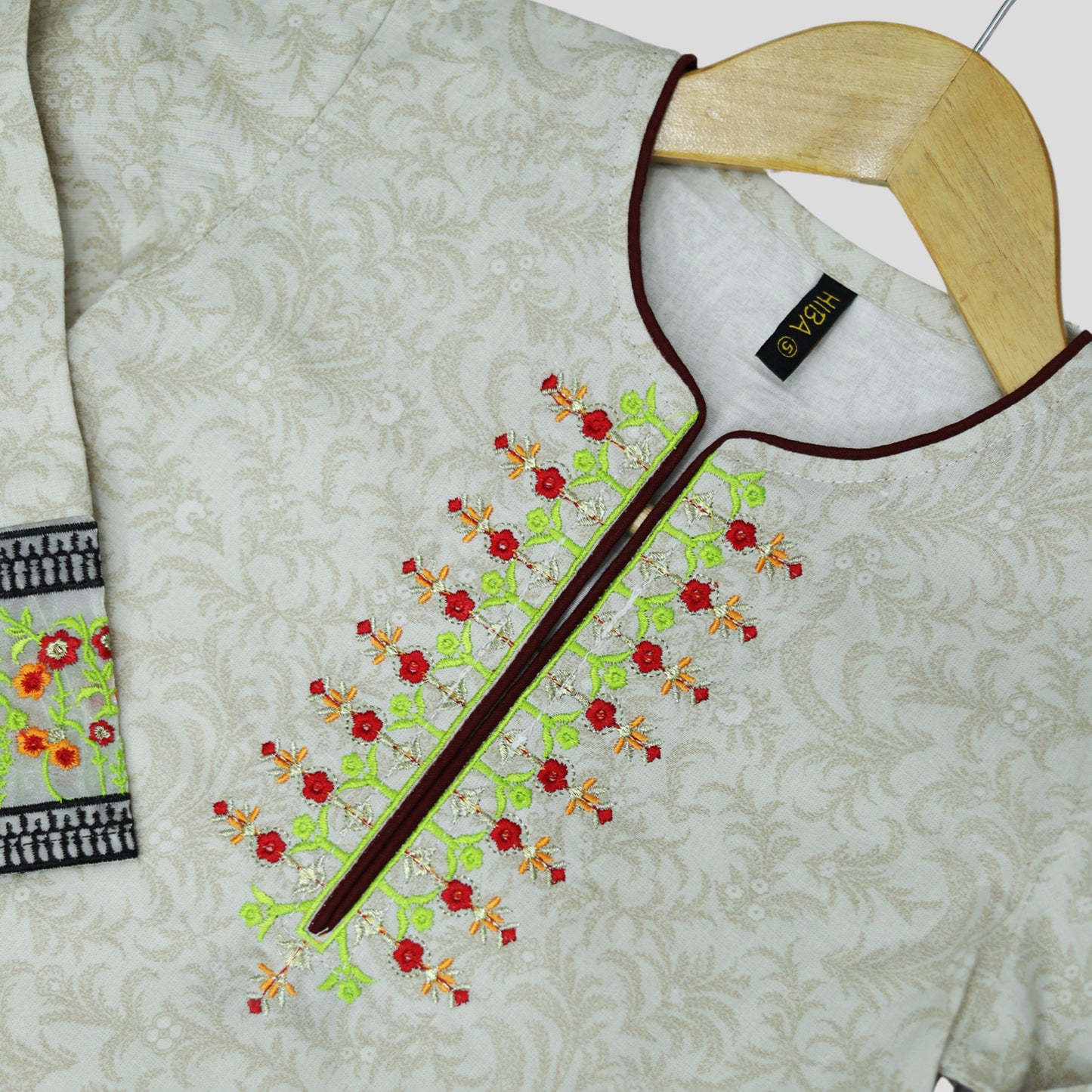 Cream Cord Set Printed Patch Embroidered