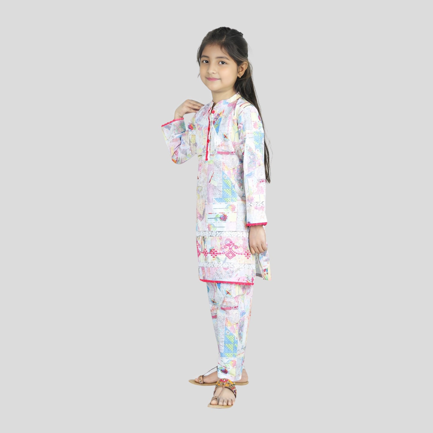 Multicolor pink lace cord set