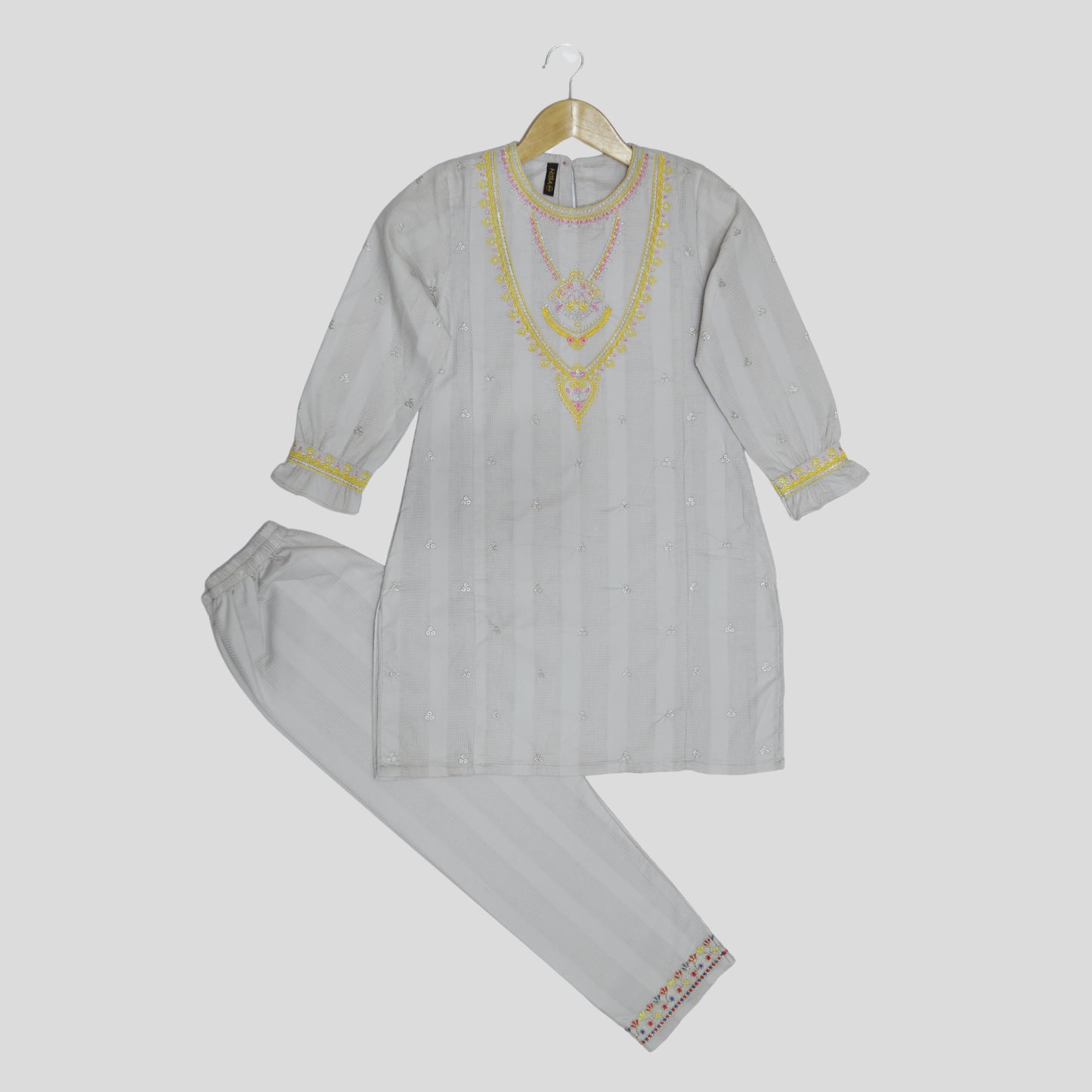 Silver Grey Cord Set Embroidered | 100% Cotton