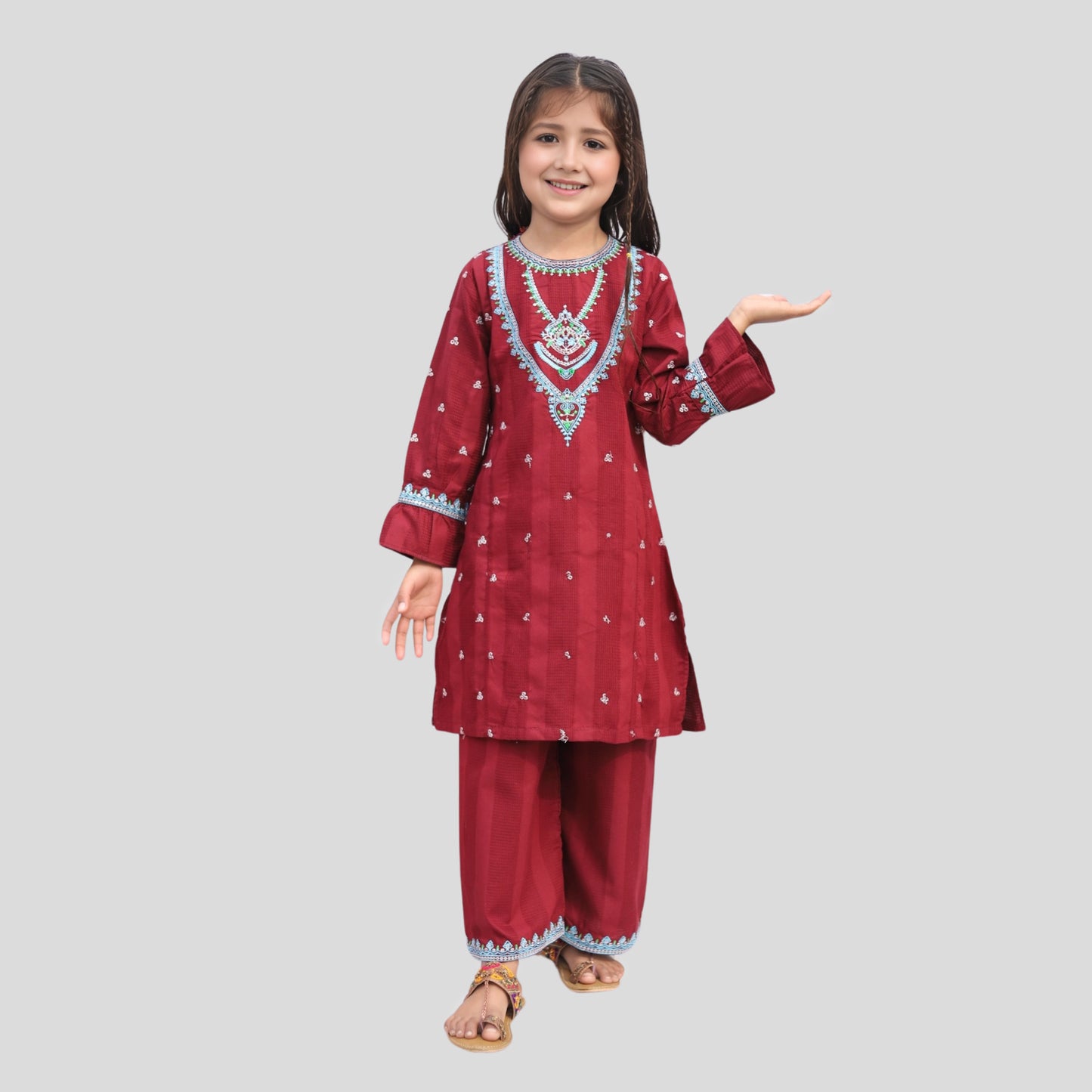 Mahroon Cord Set Embroidered | 100%Cotton