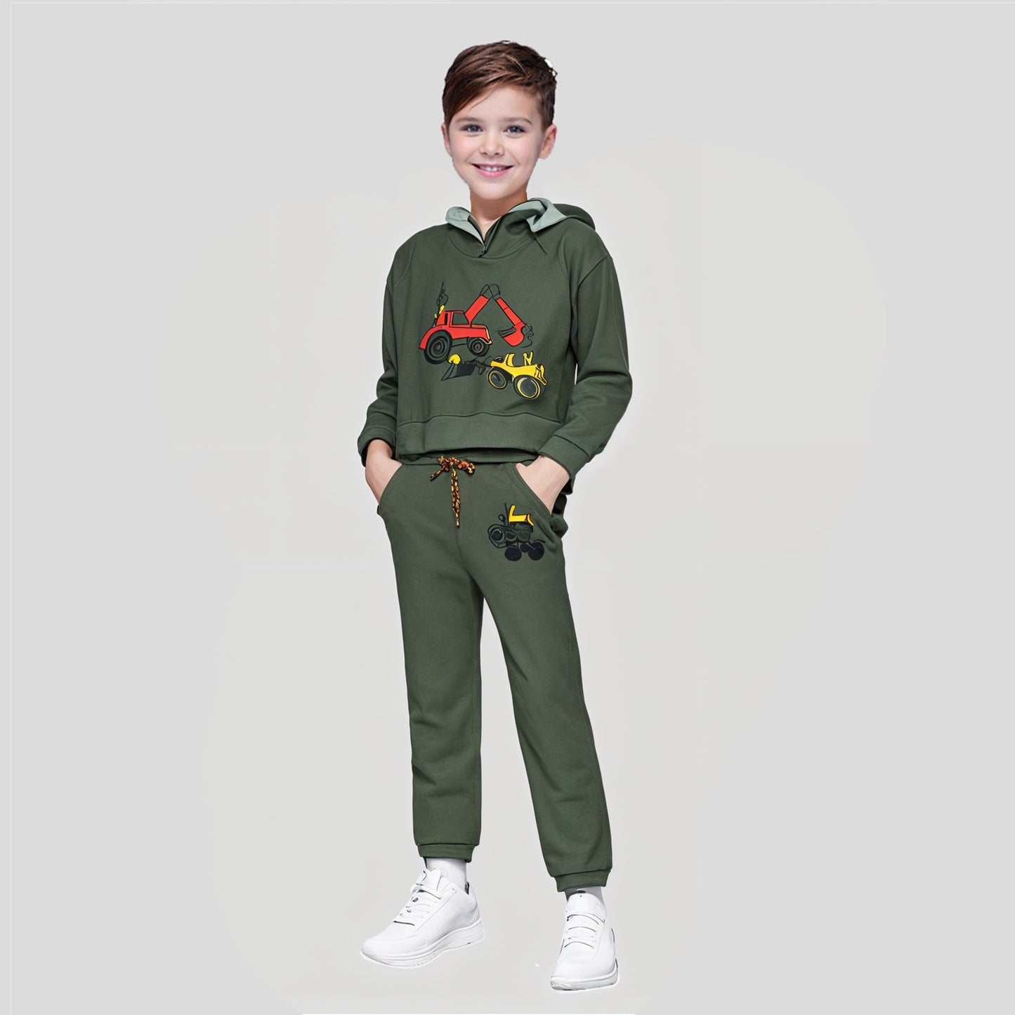 Shady Green Truck Printed Fleece Tracksuit