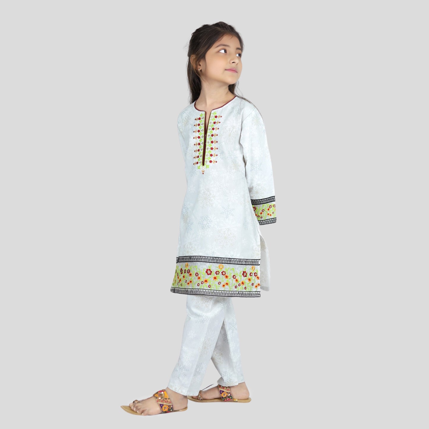 White Cord Set Printed Patch Embroidered 100% Cotton