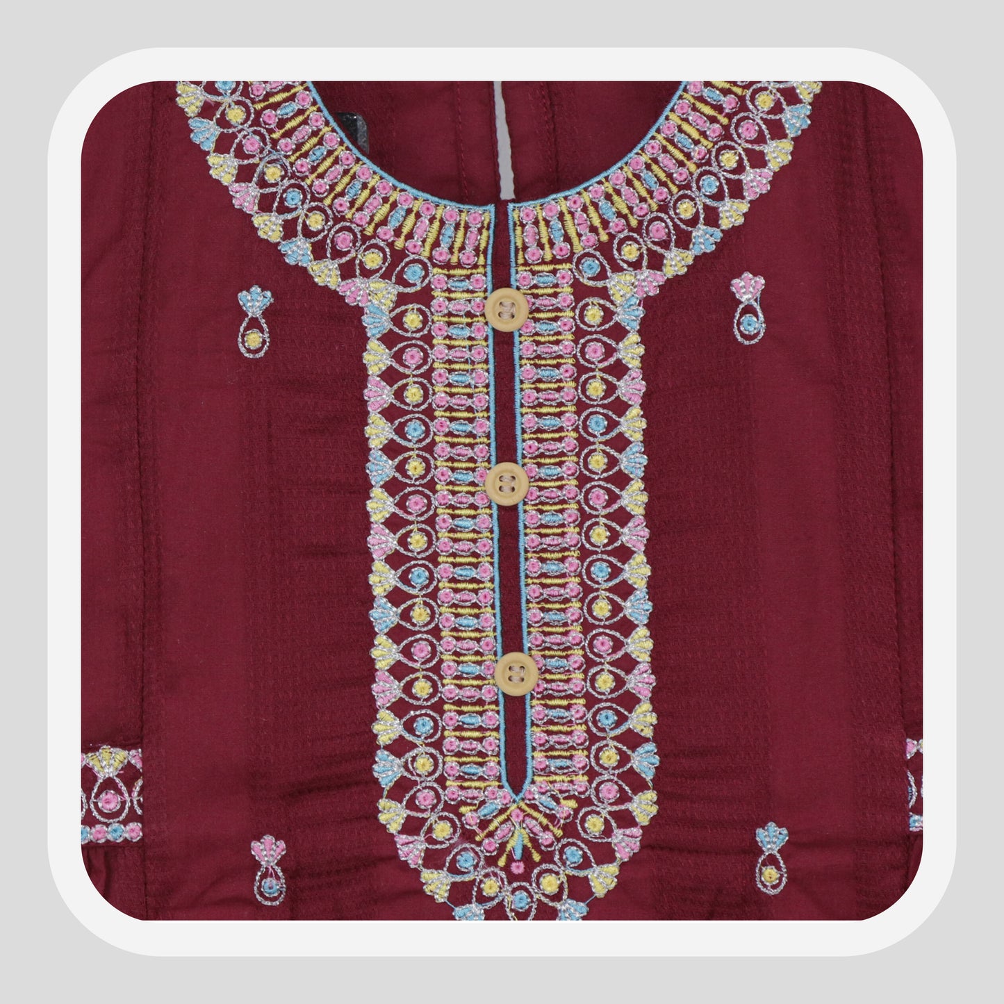 Mahroon embroidered Frock Cord set 100% Cotton