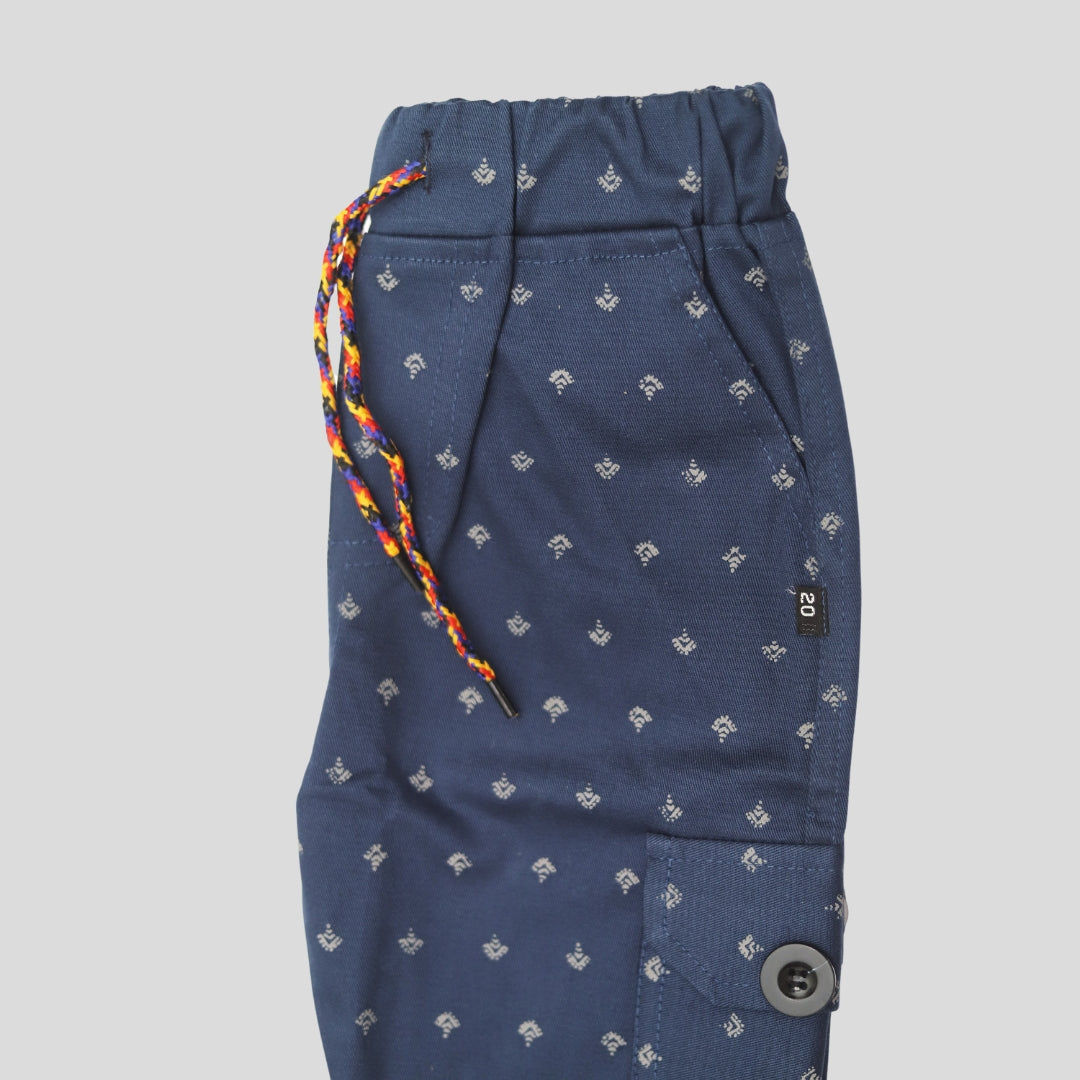 Navy Blue Print Kids 4-Pocket Cargo Pant (Ages 2-8 Years) – 100% Cotton