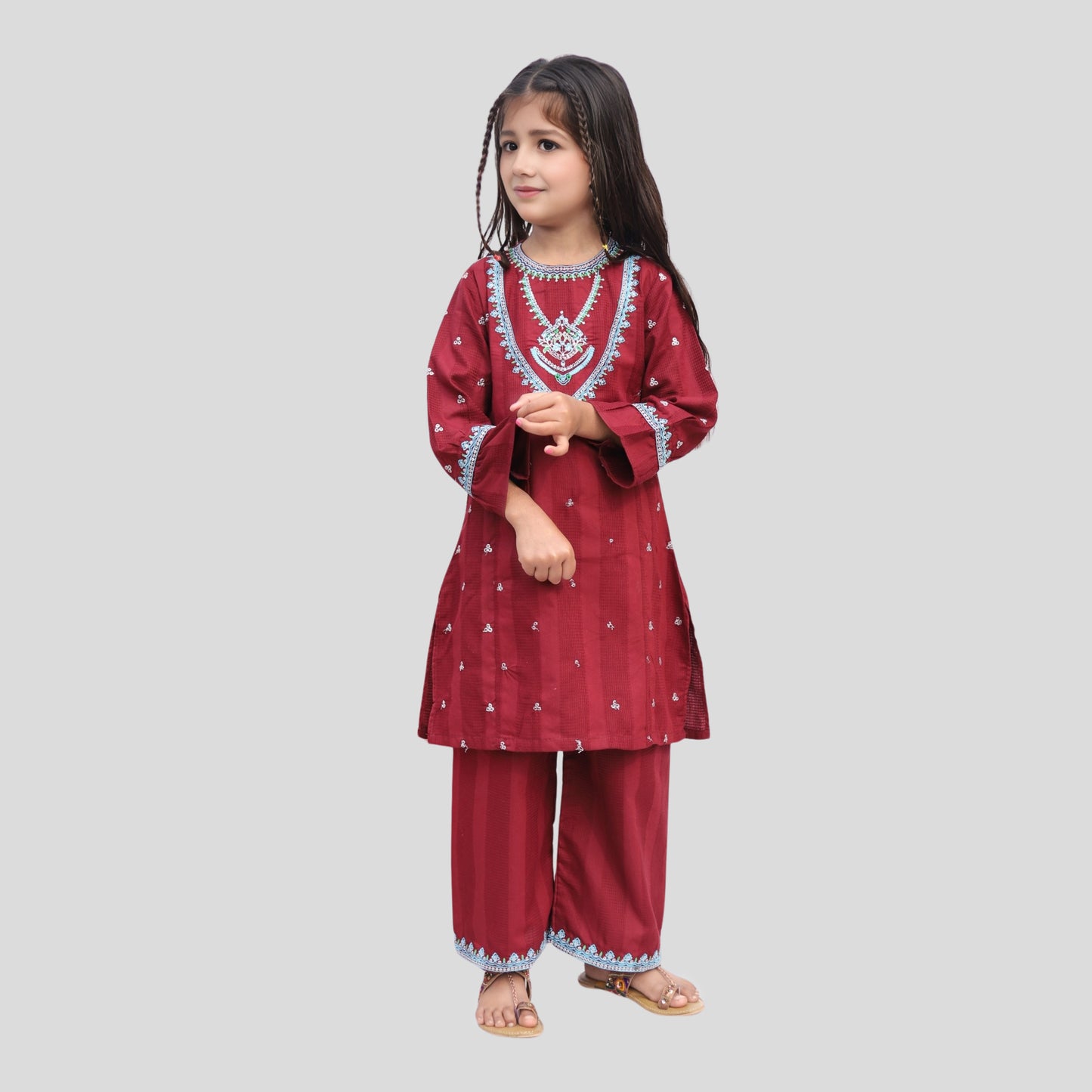 Mahroon Cord Set Embroidered | 100%Cotton
