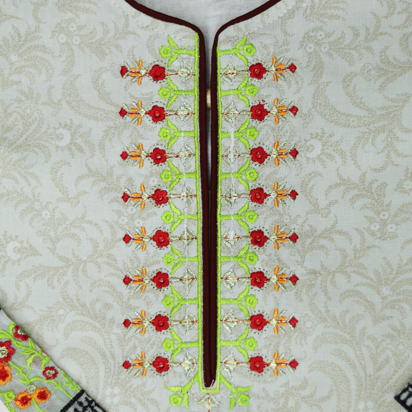 Cream Cord Set Printed Patch Embroidered