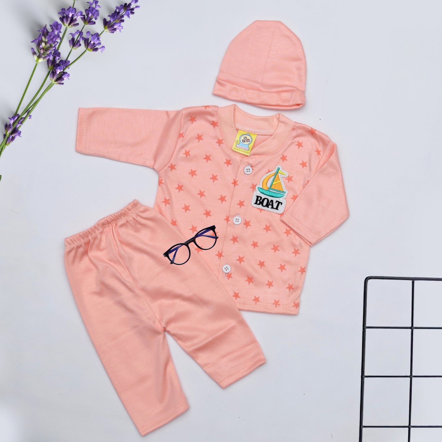Star Printed 3 piece night suit