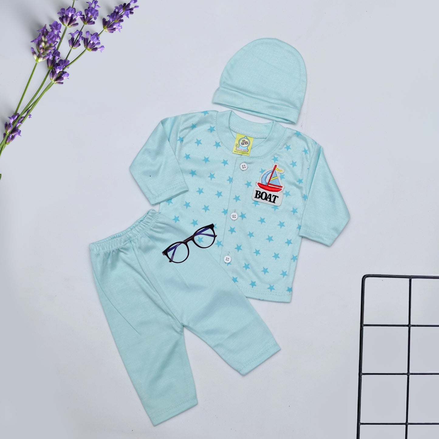 Star Printed 3 piece night suit