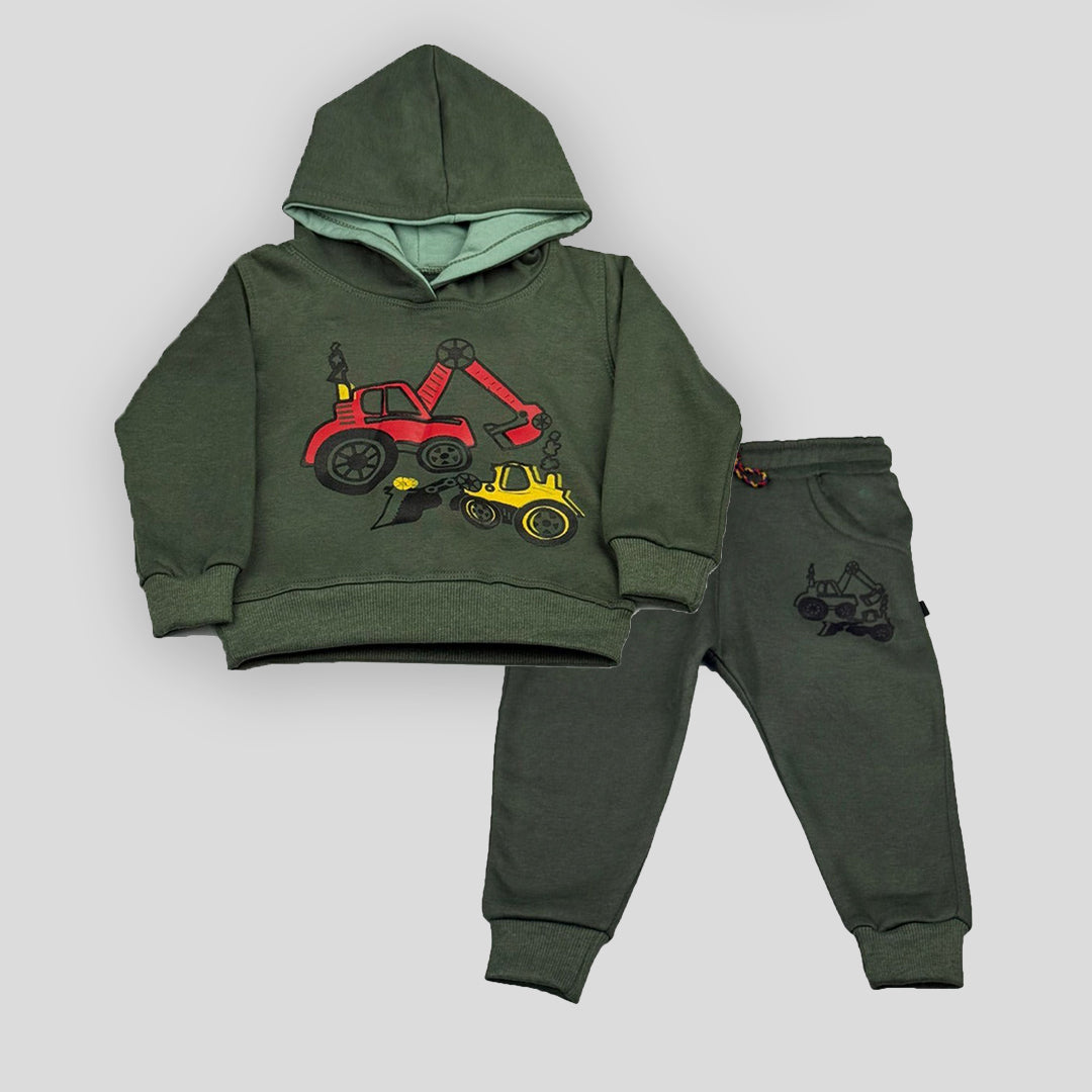 Shady Green Truck Printed Fleece Tracksuit