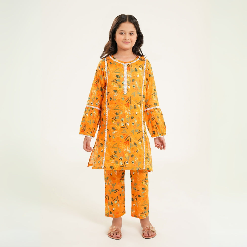 Printed Lace Dress – 2PC