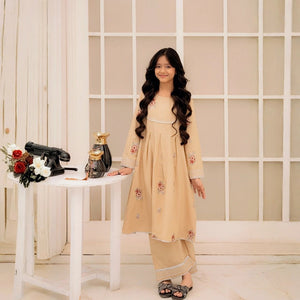 Embroidered Khaddar Suit - Warm Beige for girls — Rangooz