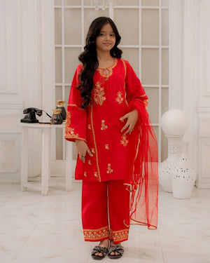 Embroidered Cotton Suit β Crimson Blossom for girls β Rangooz