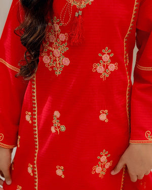 Embroidered Cotton Suit β Crimson Blossom for girls β Rangooz