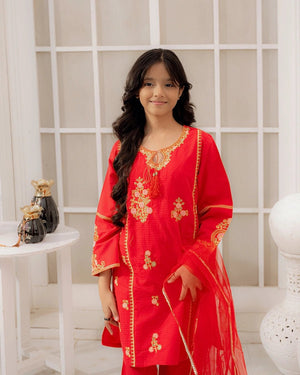 Embroidered Cotton Suit β Crimson Blossom for girls β Rangooz