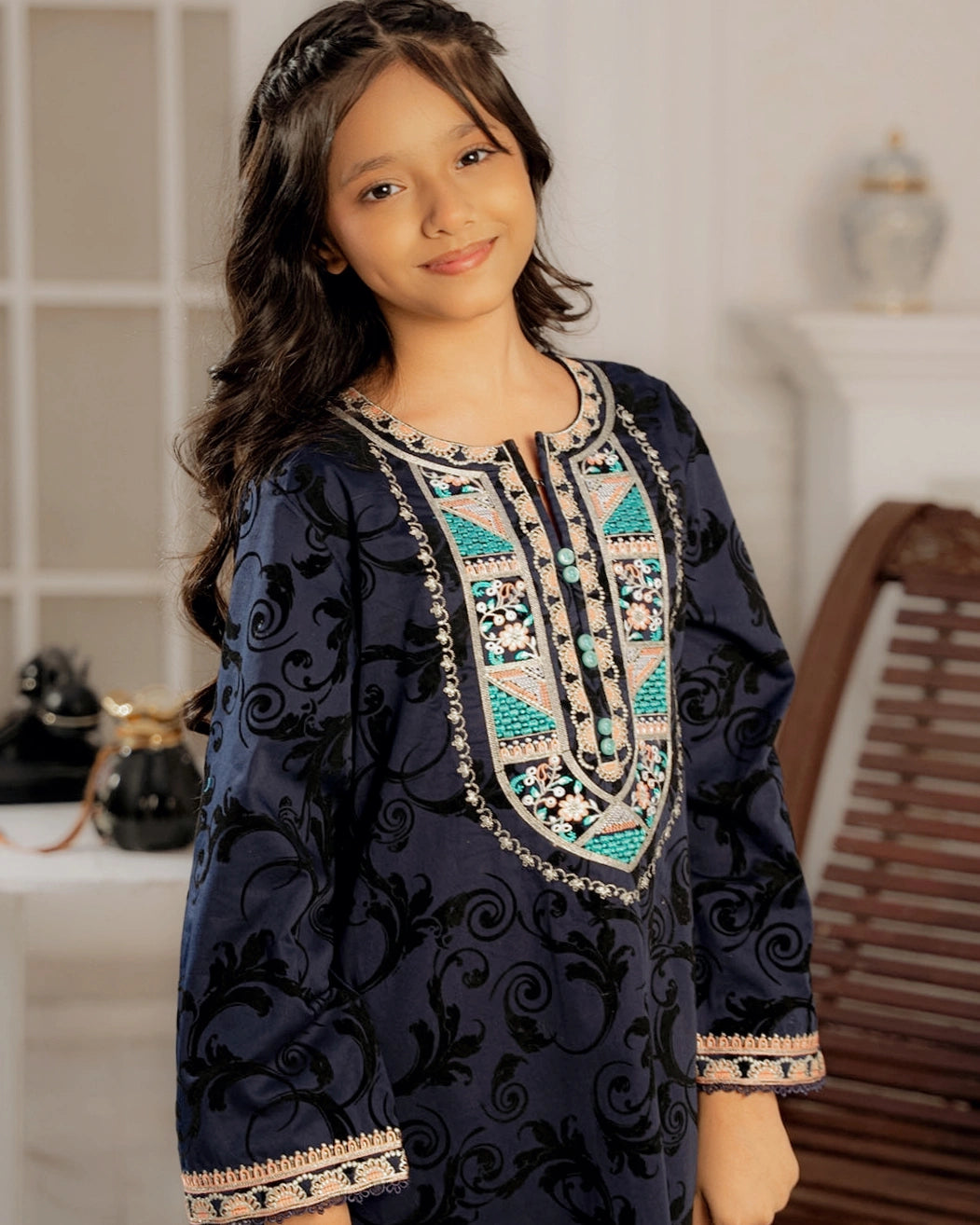 Embroidered Khaddar Suit - Midnight Bloom