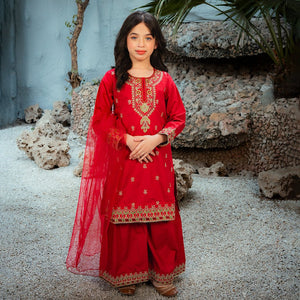 Embroidered Cotton Suit – Surkhnoor for girls — Rangooz