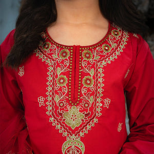 Embroidered Cotton Suit – Surkhnoor for girls — Rangooz