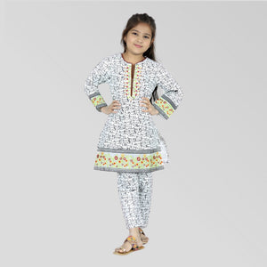 White-black Cord Set Printed Patch Embroidered, 100% Cotton — Rangooz