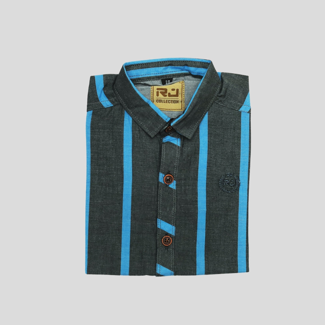 Blue & Grey Cotton Box Check Summer Shirt