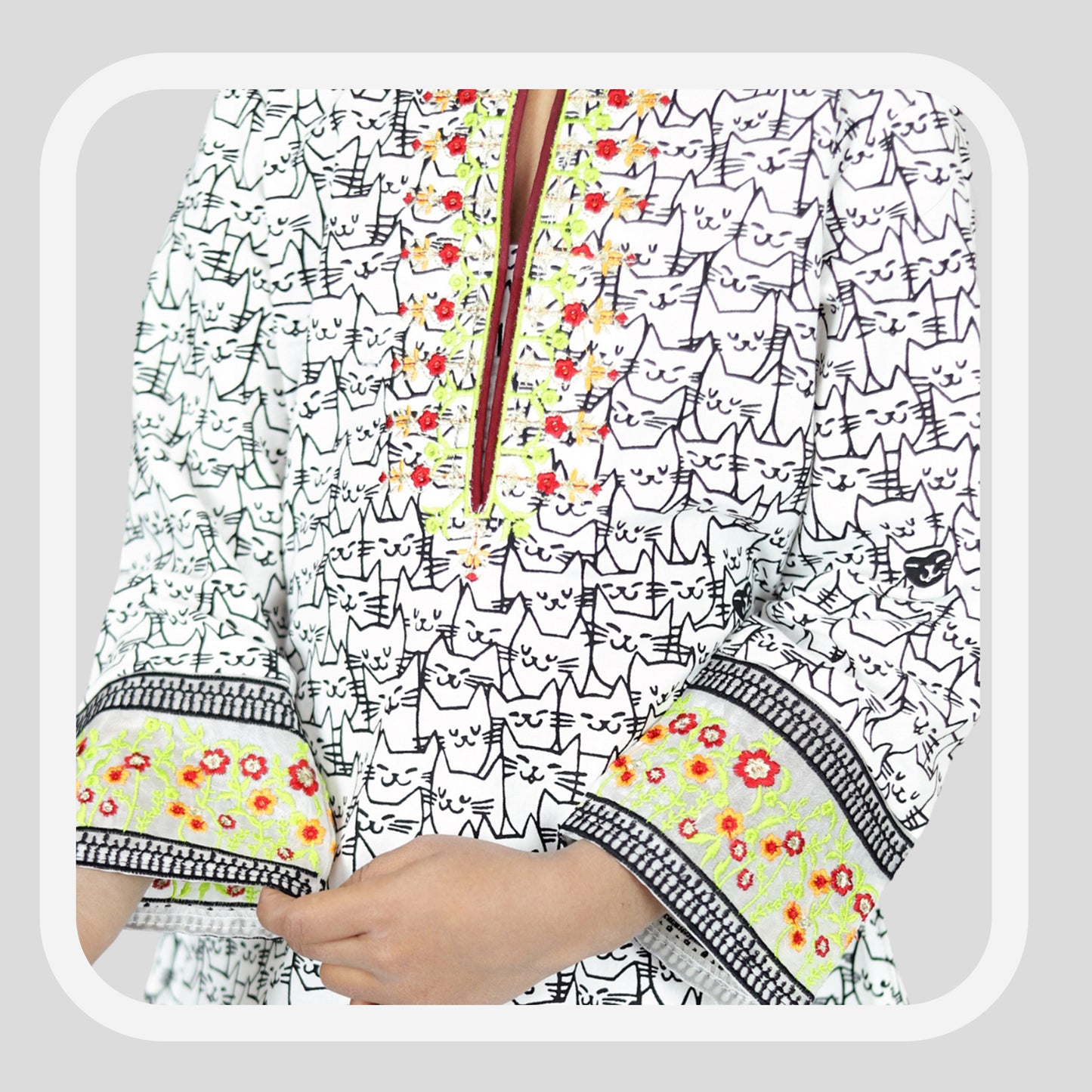 White-black Cord Set Printed Patch Embroidered 100% Cotton