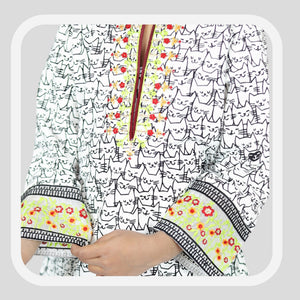 White-black Cord Set Printed Patch Embroidered, 100% Cotton — Rangooz