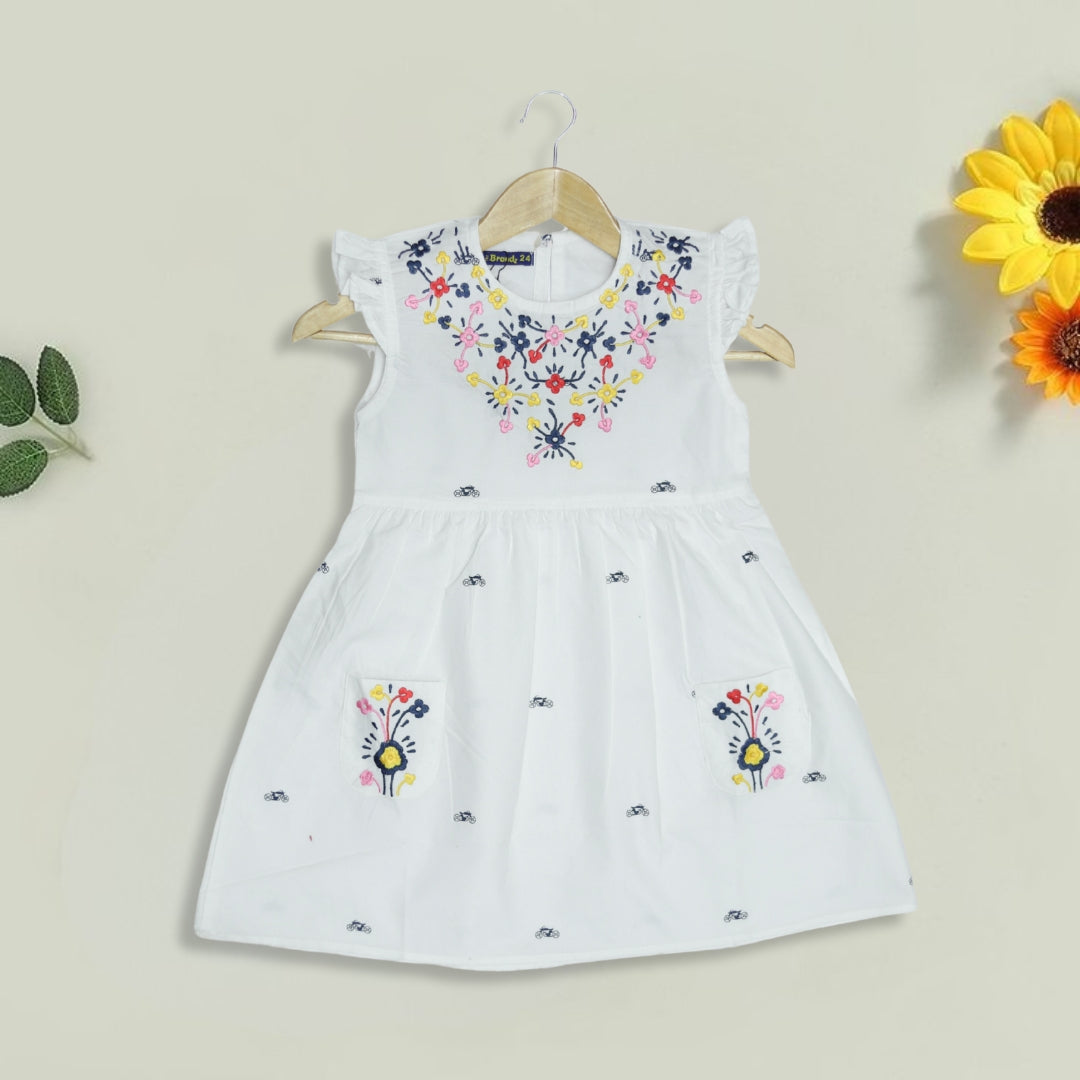 White Printed Frcok With Embrodiery 2
