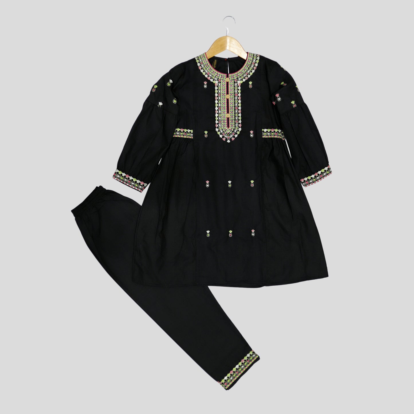 Black Embroidered Frock Cord Set