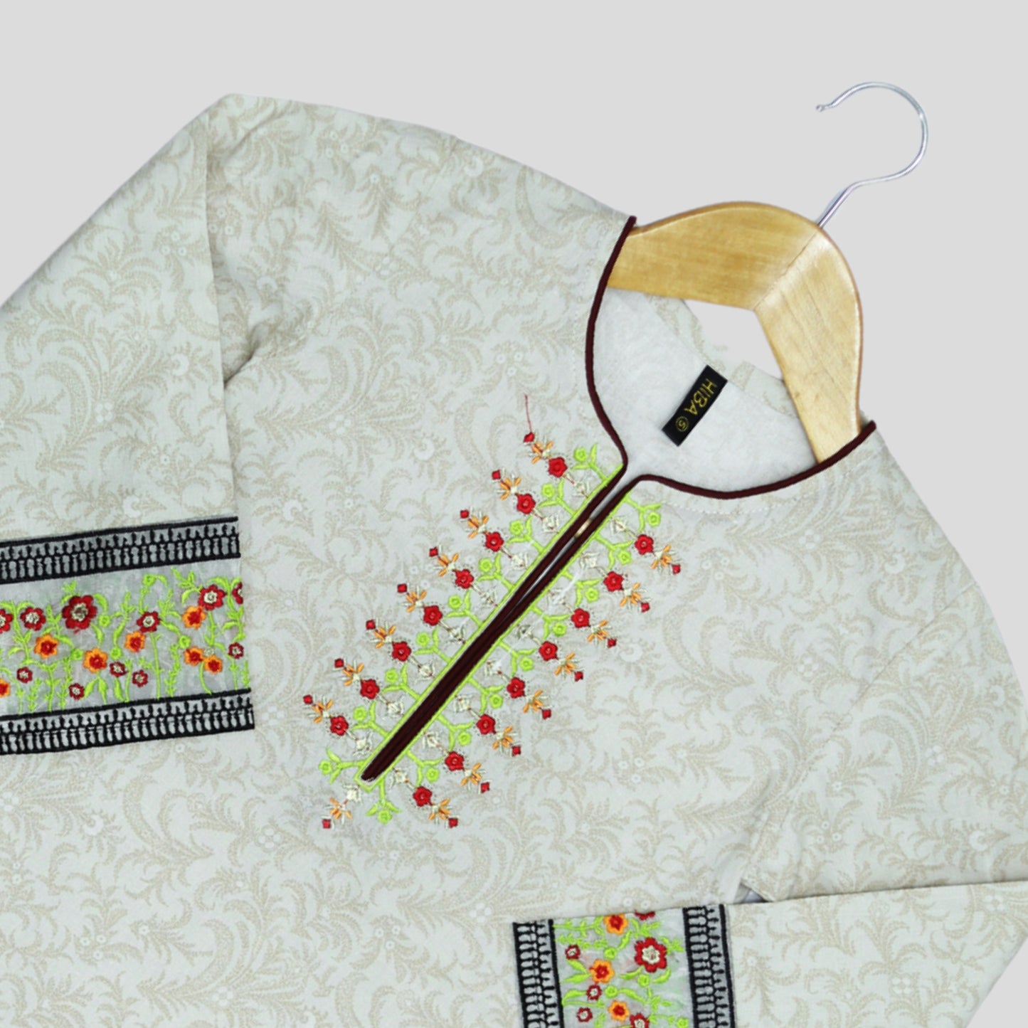 Cream Cord Set Printed Patch Embroidered