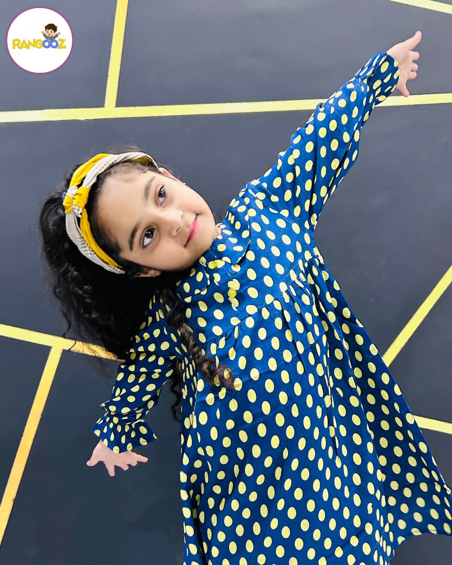 Polka Dotted Printed Linen Frock
