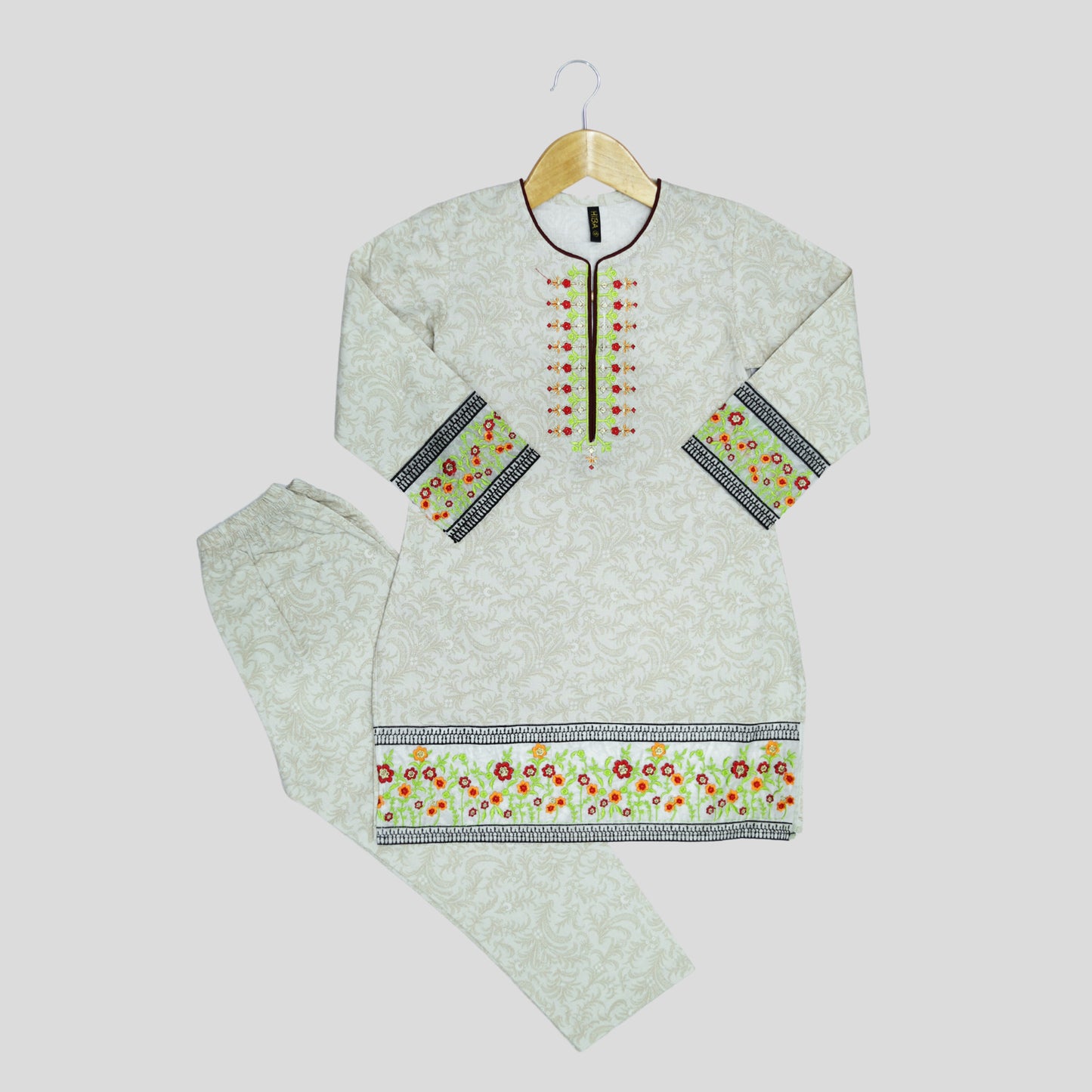 Cream Cord Set Printed Patch Embroidered