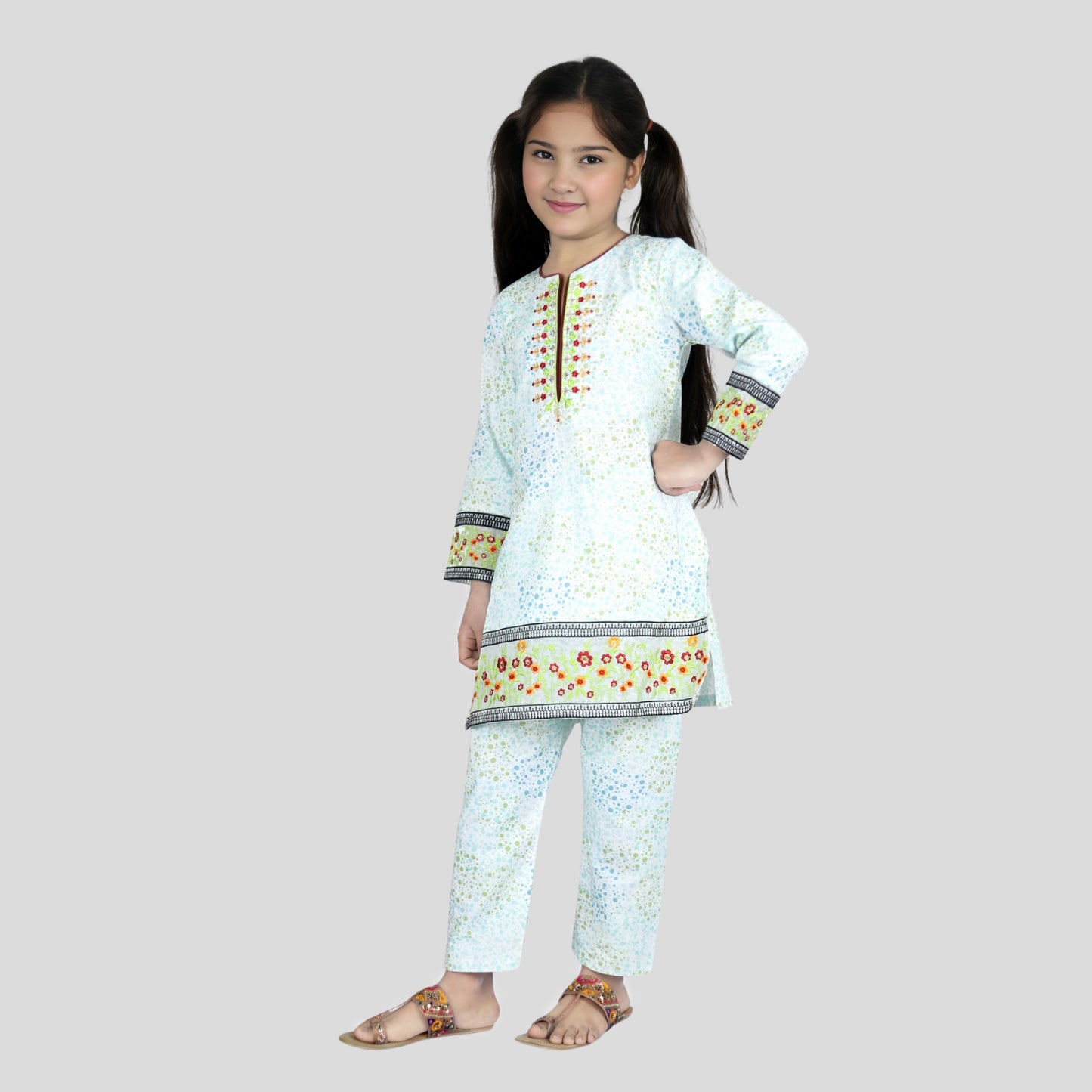 Light blue Cord Set Printed Patch Embroidered
