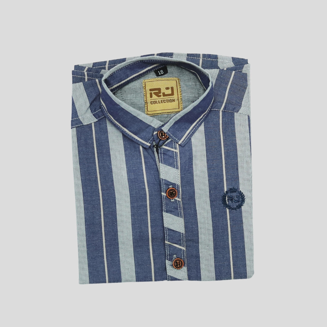 Blue & Ash Grey Checked Shirt – Soft, Stylish Boyswear