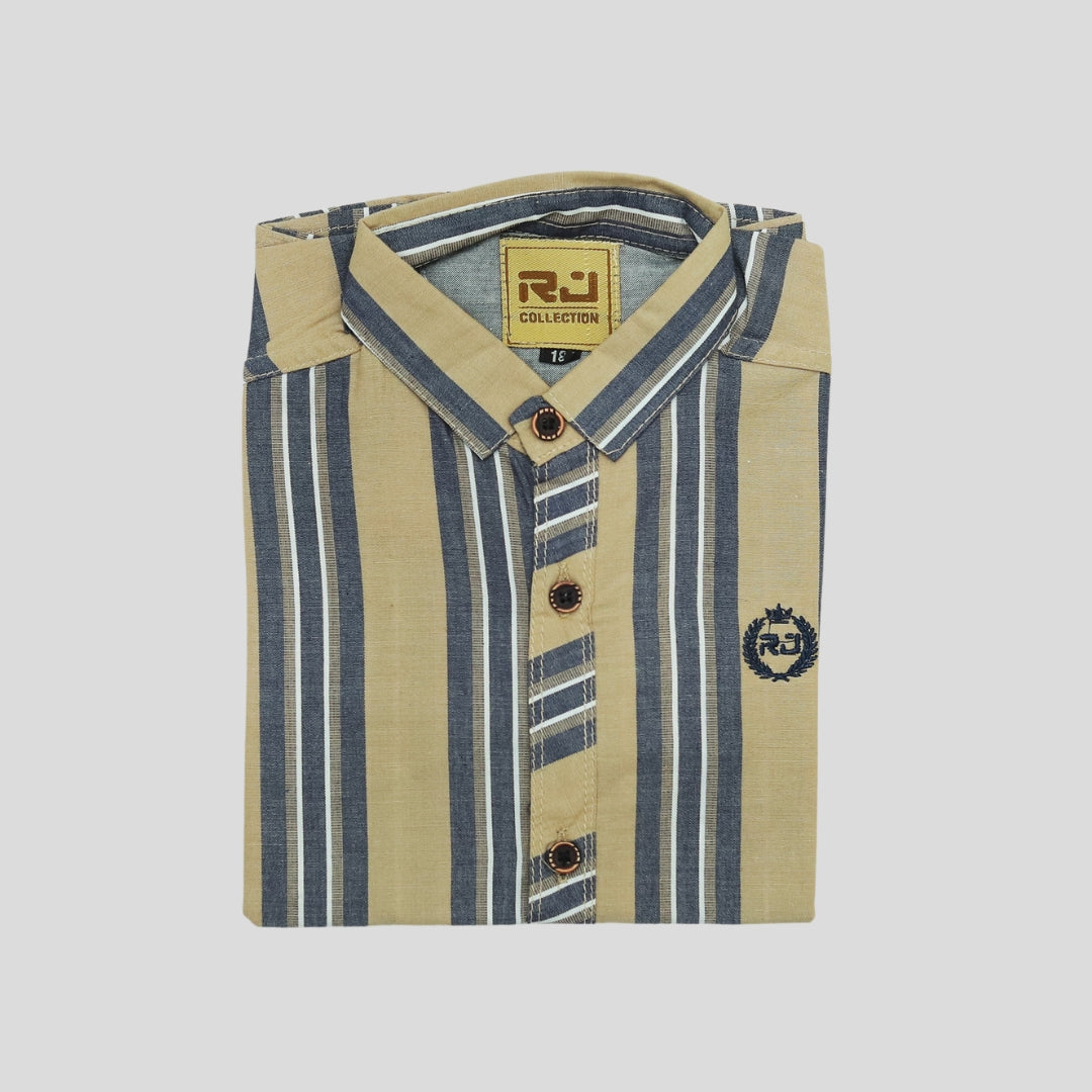 Cream & Blue Cotton Lined Check Summer Shirt
