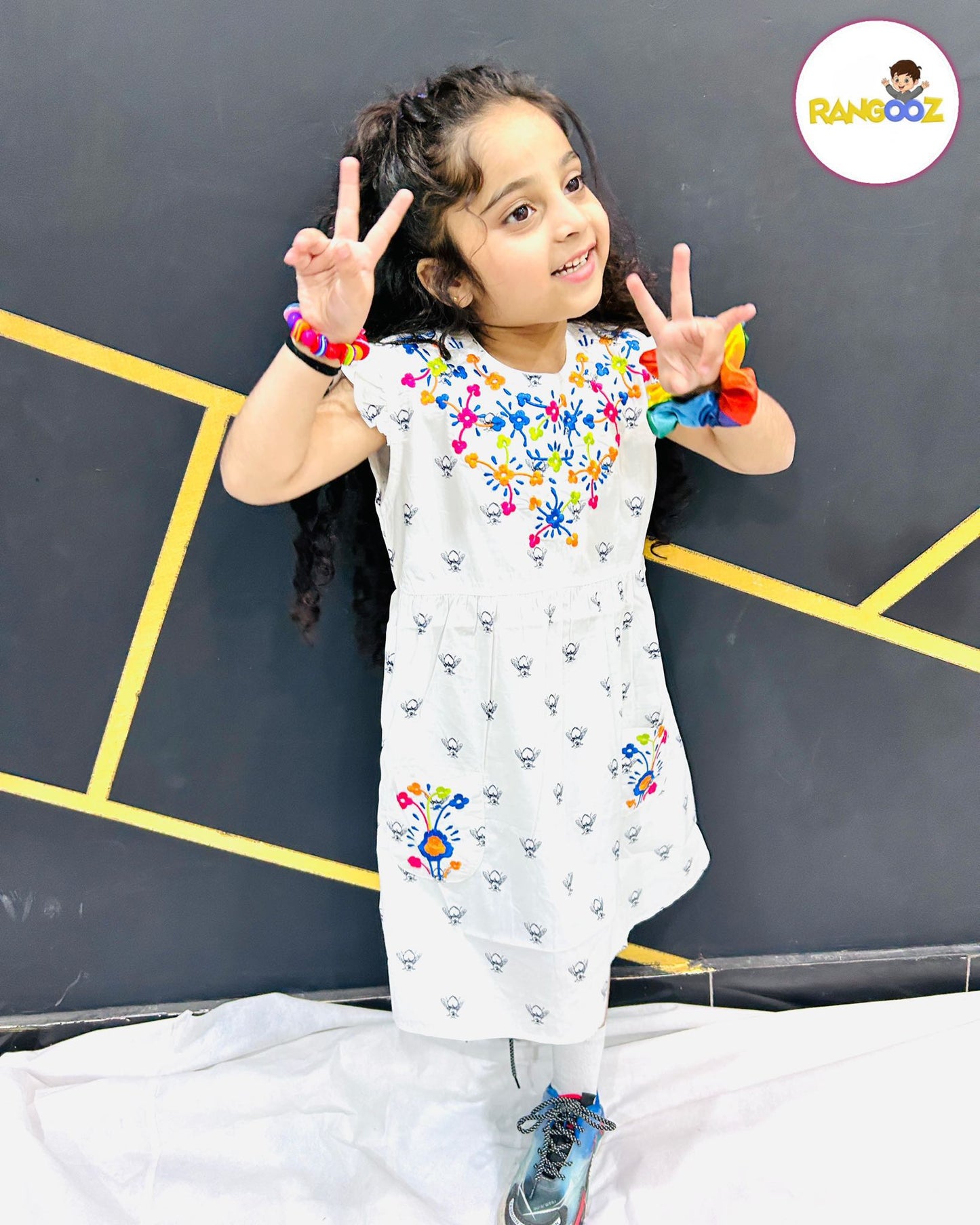 White Printed Embroidered Frock Design 1