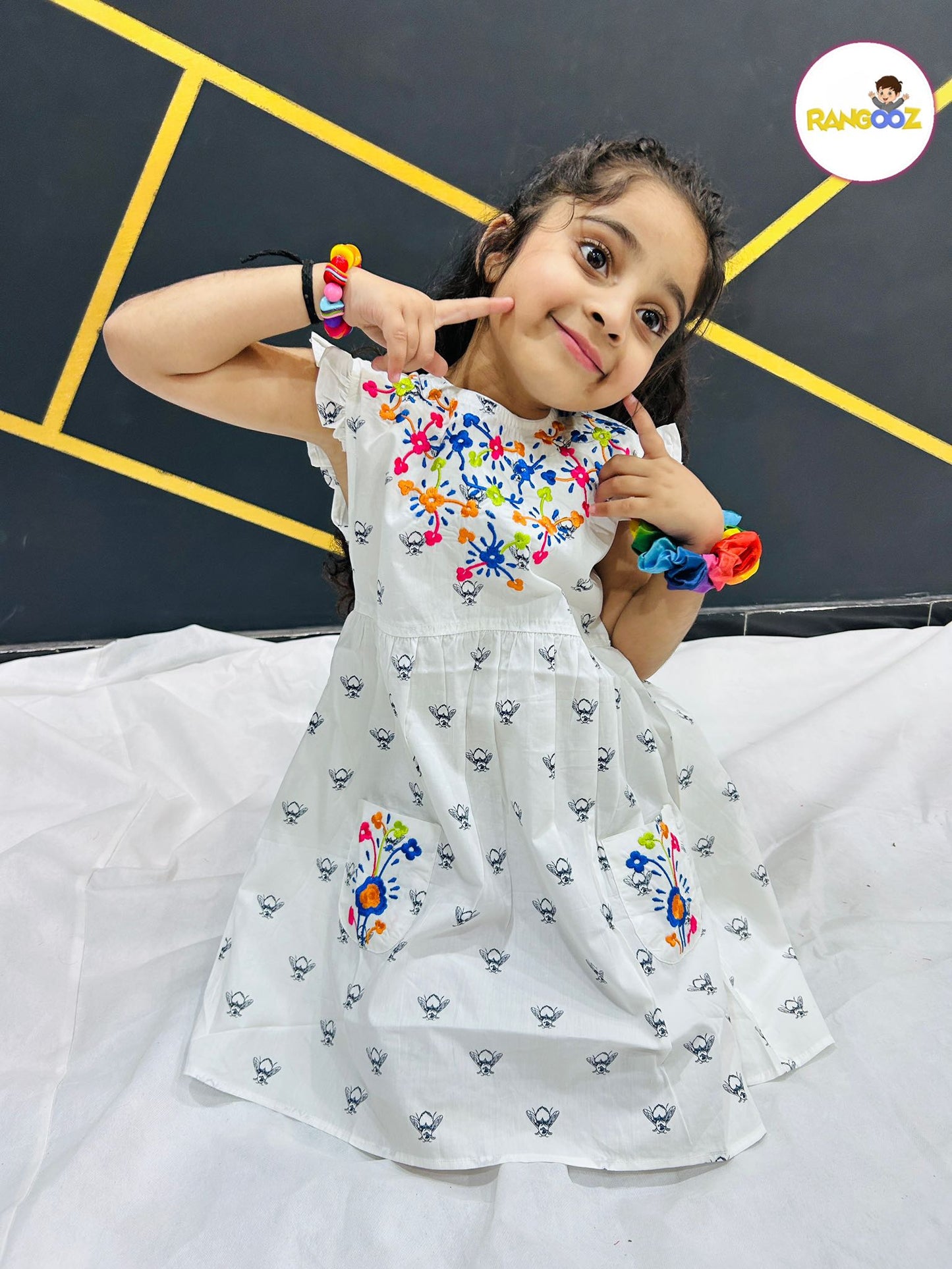 White Printed Embroidered Frock Design 1