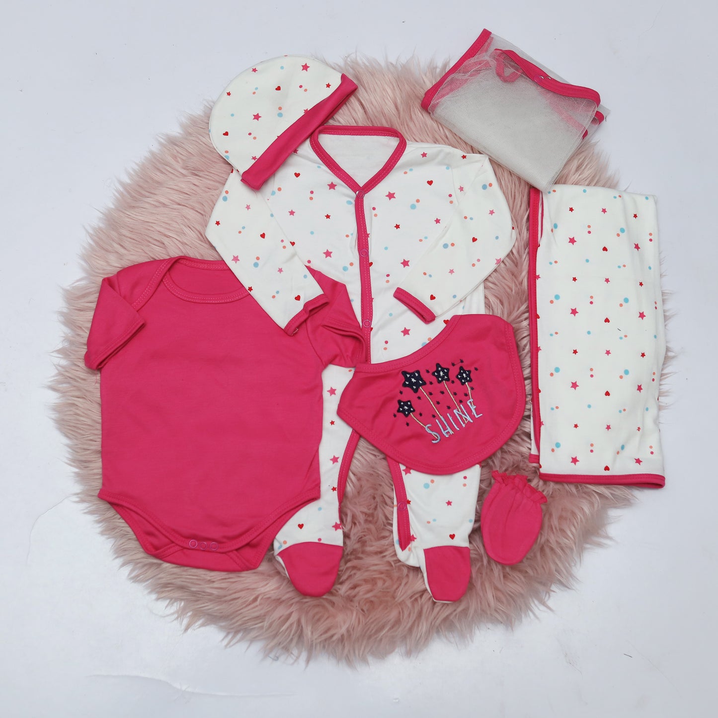 7 PC White & Pink Shine Stars For New Born