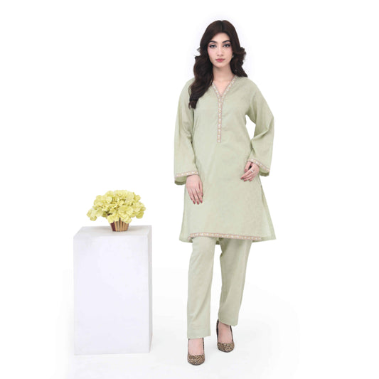 Olive Embroidered Jacquard Suit