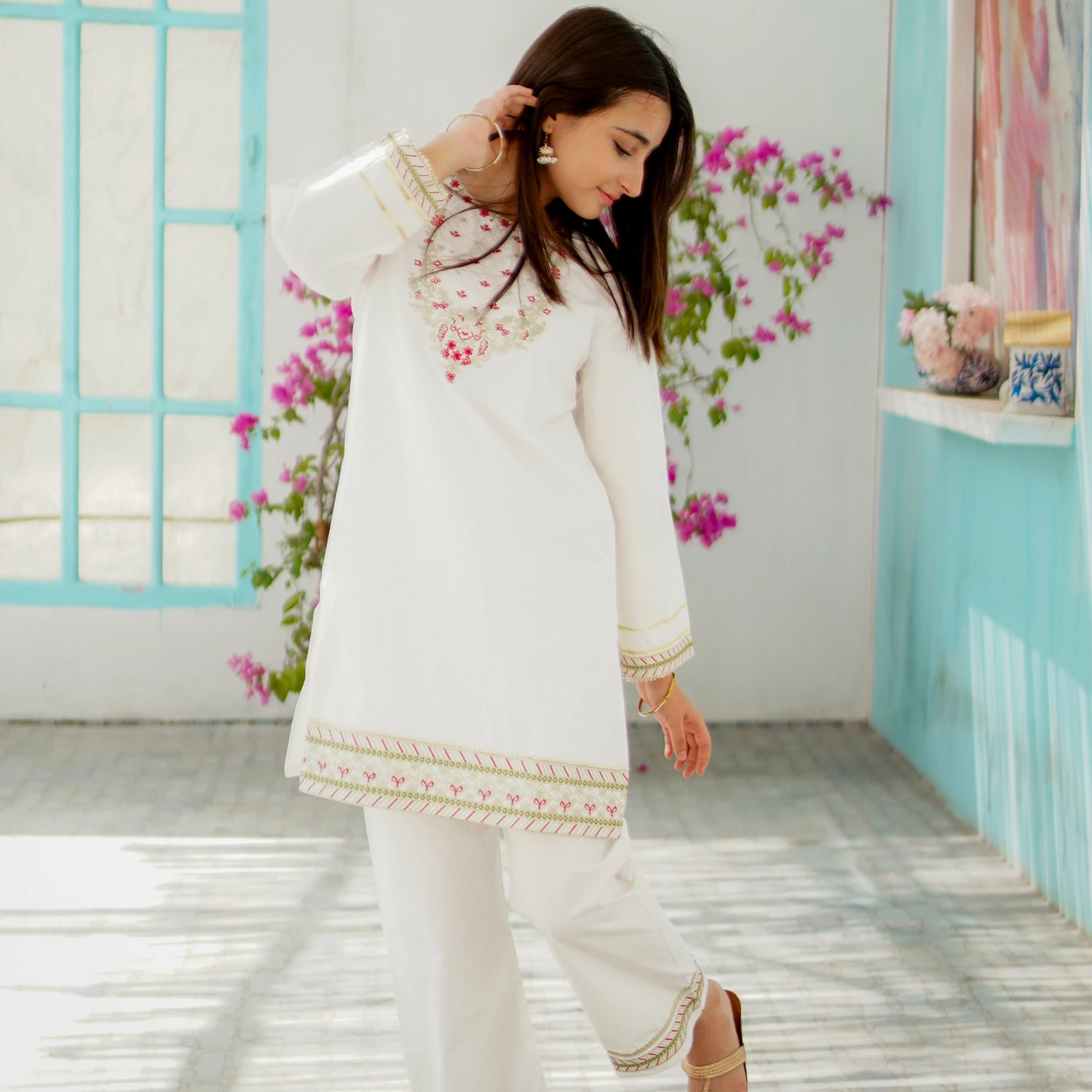 Embroidered Cotton Suit – Afsana for girls — Rangooz