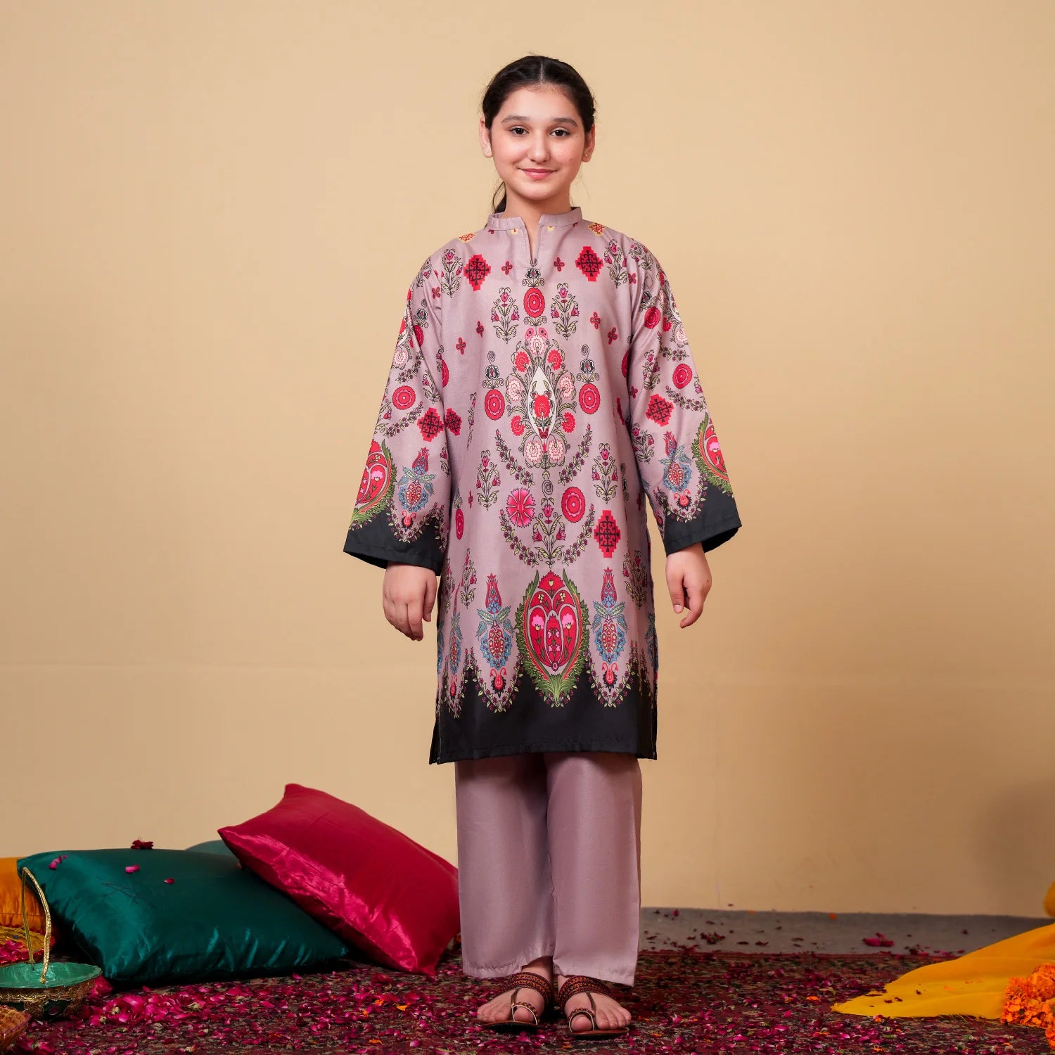Printed Khaddar Suit - Blush Blossom