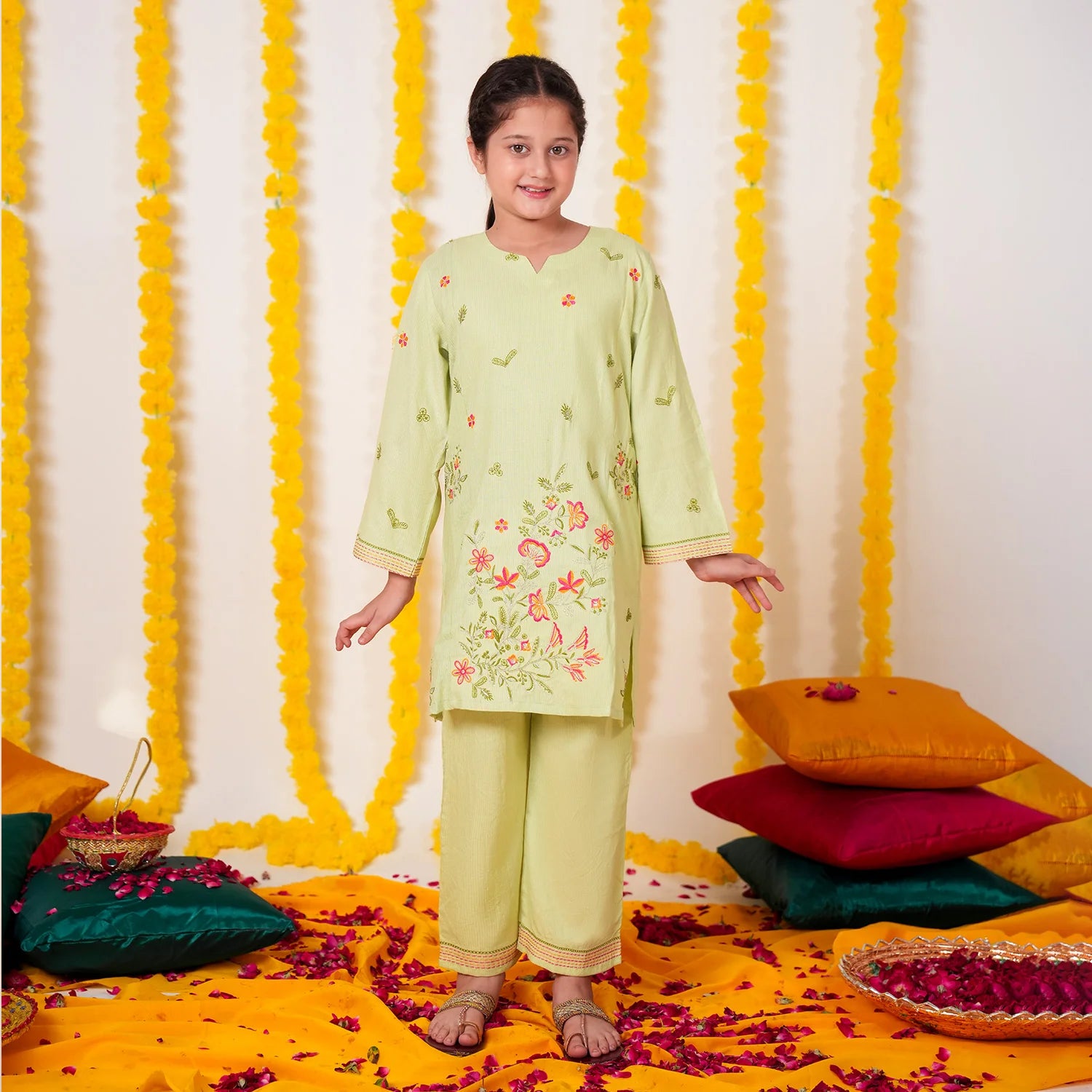 Embroidered Khaddar Suit - Mint Blossom
