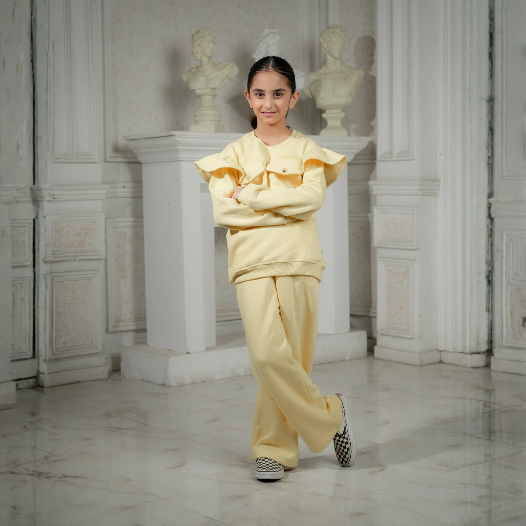 Sunny Ruffle Cozy Fleece Set - Pastel Yellow