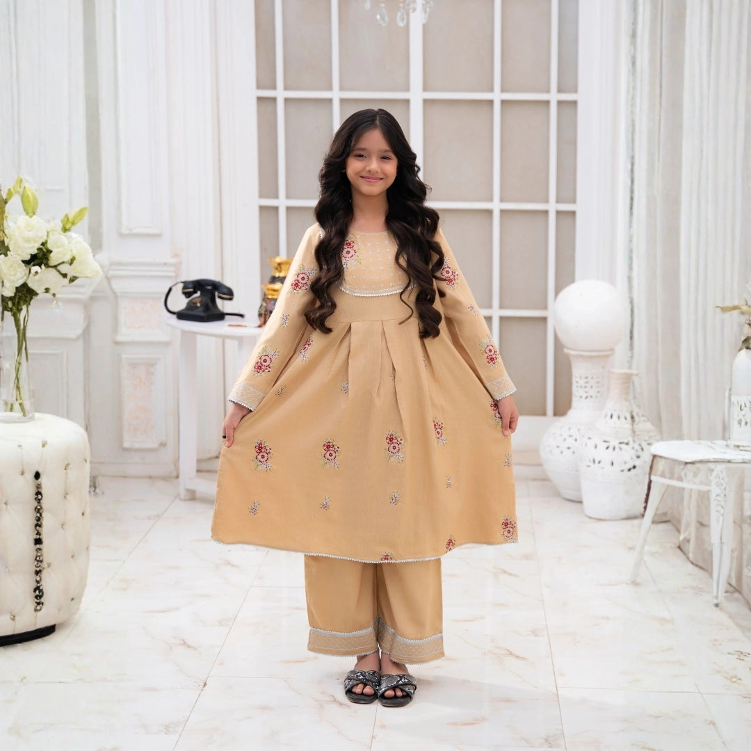 Embroidered Khaddar Suit - Warm Beige