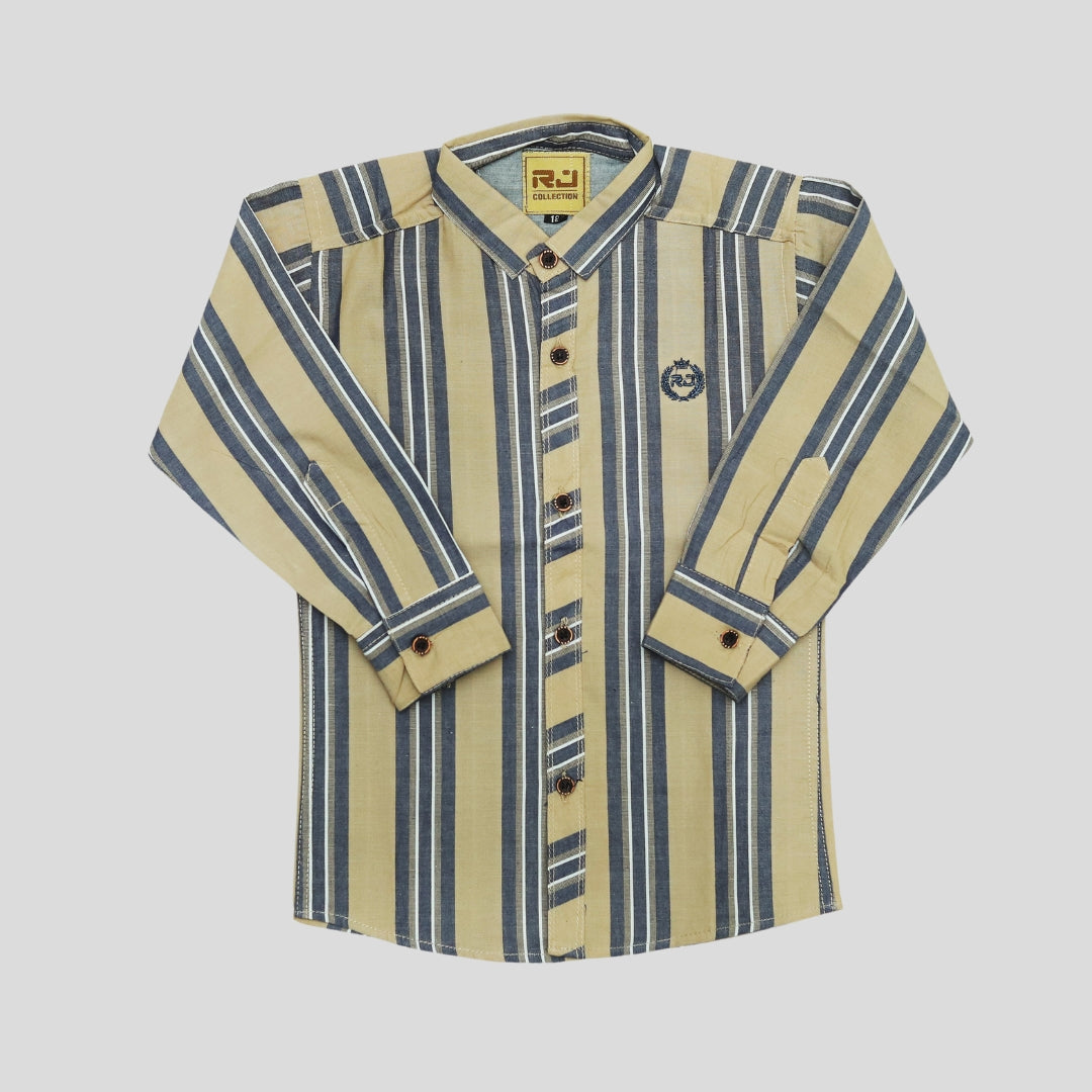 Cream & Blue Cotton Lined Check Summer Shirt