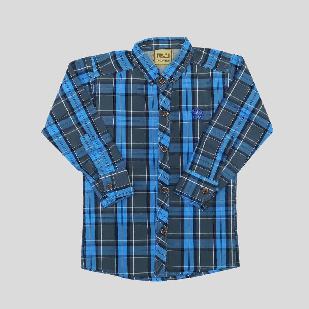 Grey & Blue Lined Cotton Check Summer Shirt
