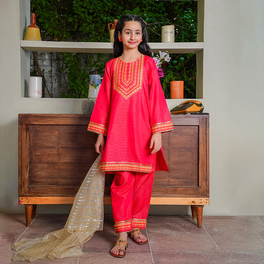 Girls Embroidered Lawn Suit – 3 Piece
