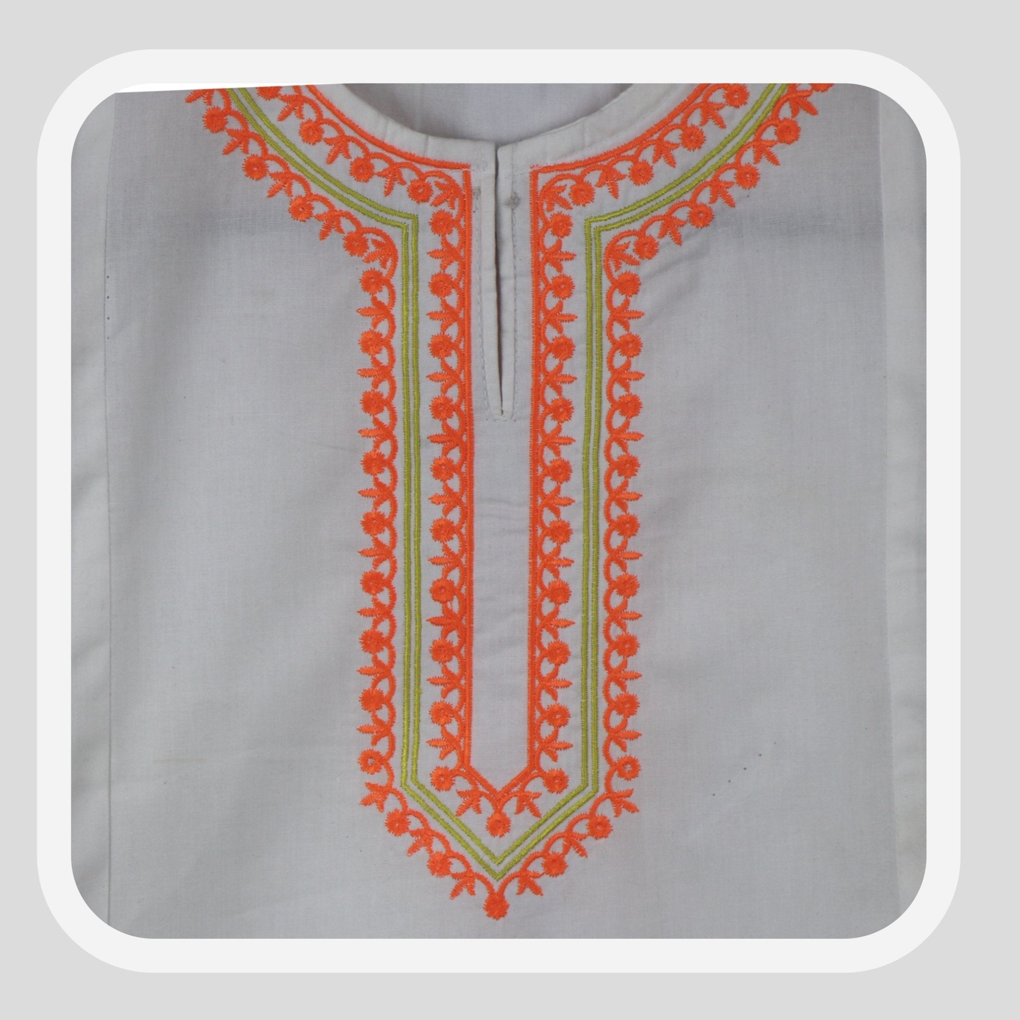 White Cord Set with orange embroidery, 100% Cotton — Rangooz